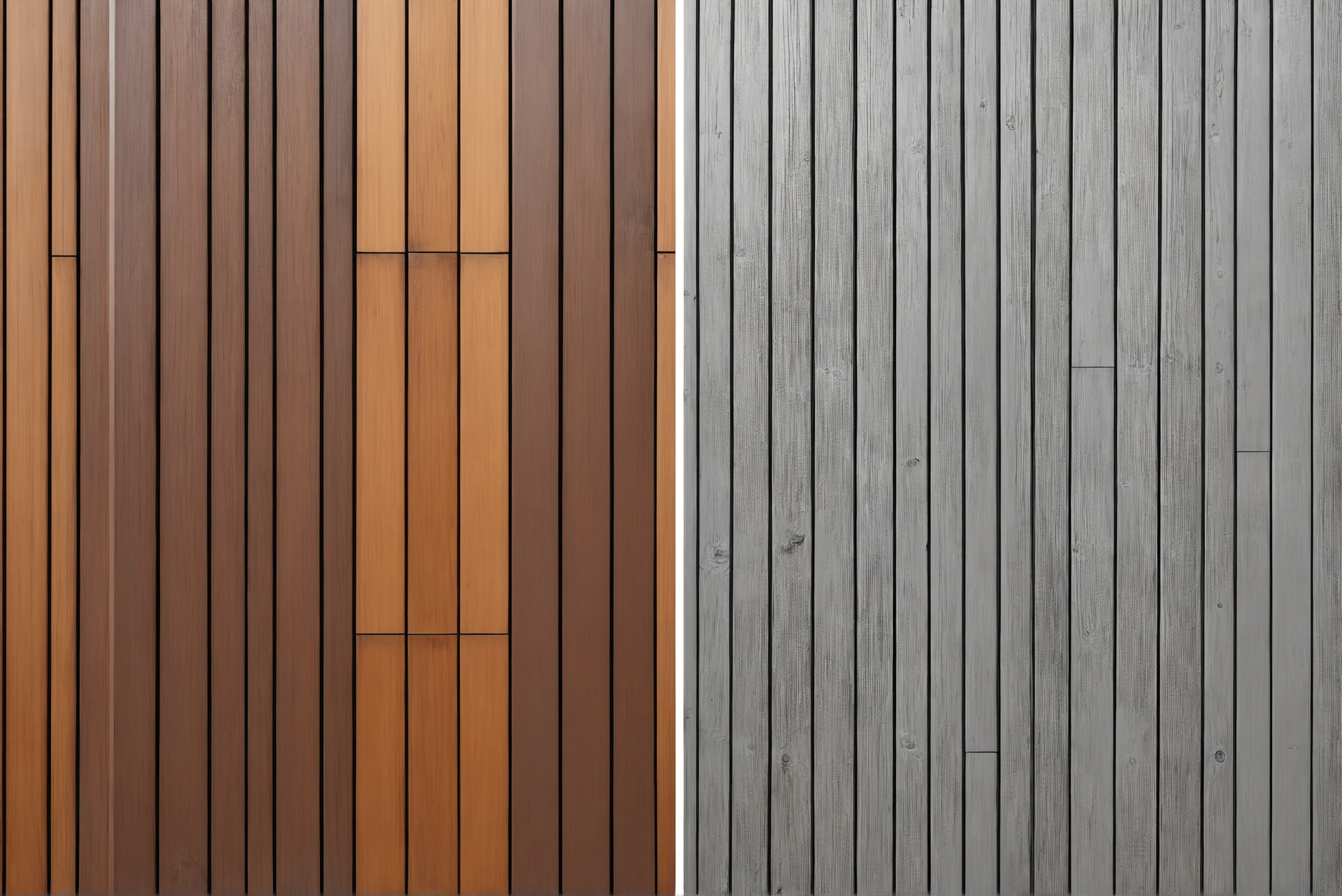Timber cladding half freshly oiled and half weathered to silver grey